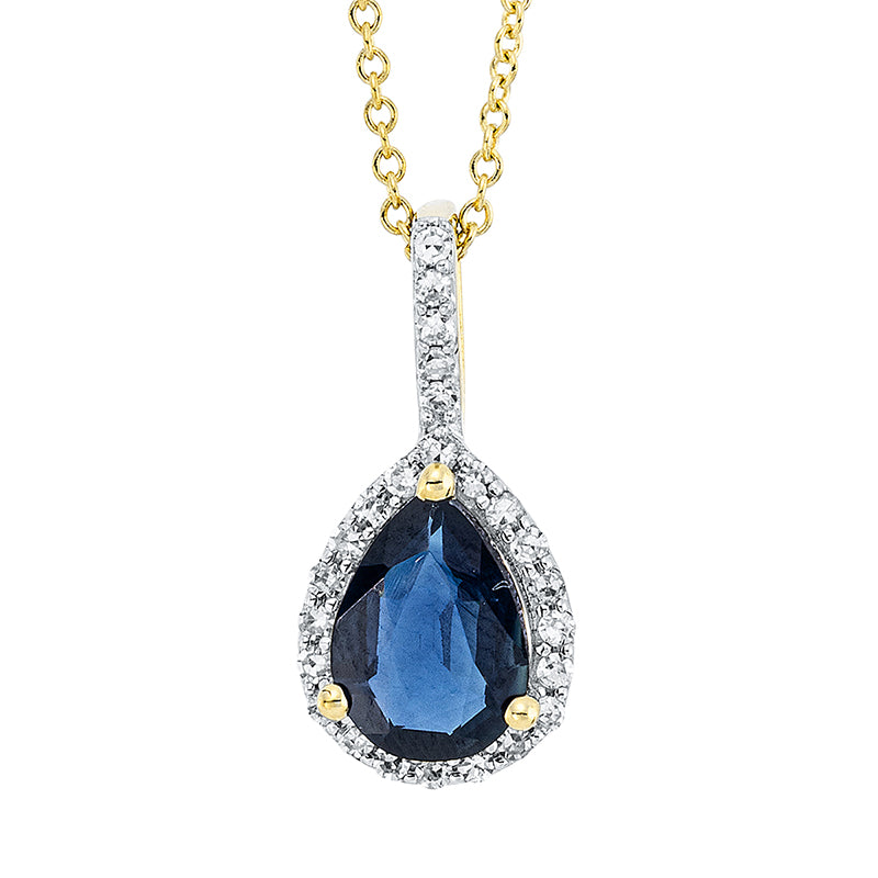 Collier aus Gold mit Diamanten mit Saphir, Fassung rhodiniert - 4G157