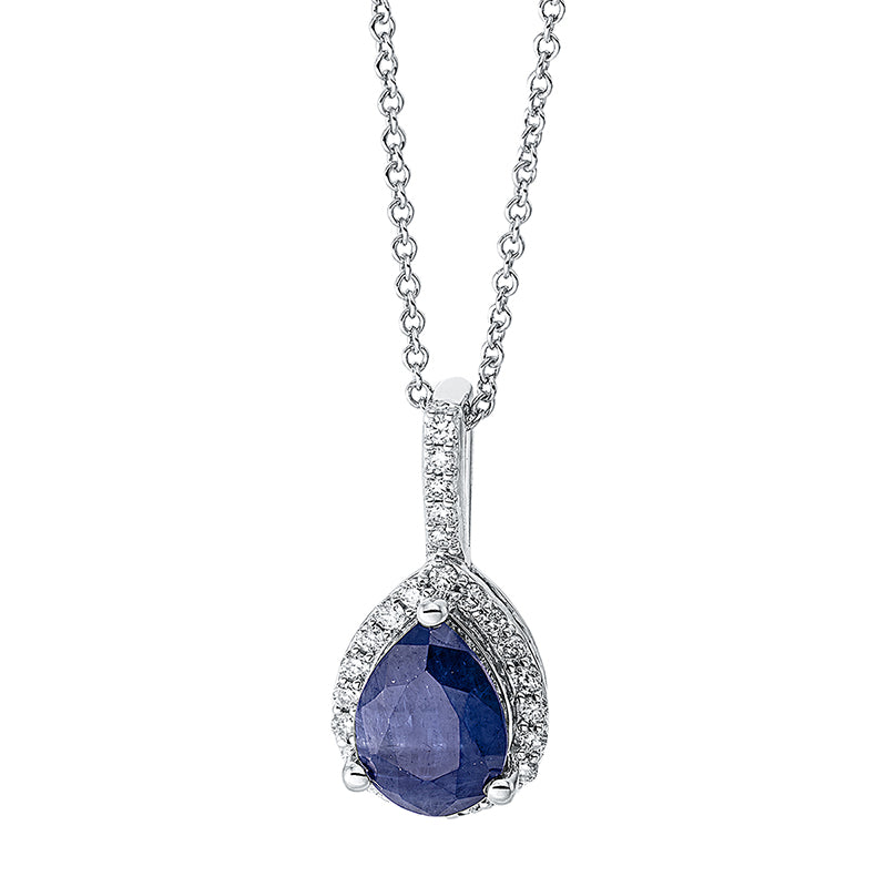 Collier aus Gold mit Diamanten mit Saphir, Fassung rhodiniert - 4G157