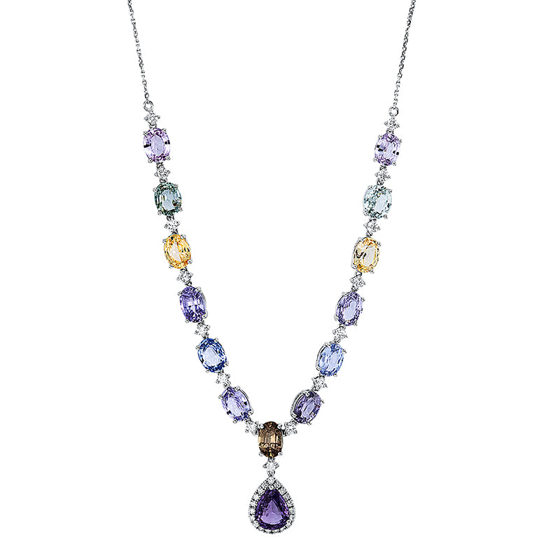 Collier mit Saphir  aus 750/-18 Karat Weißgold mit 34 Diamanten 0