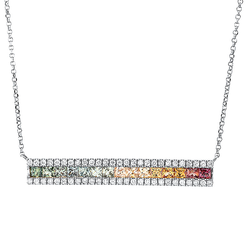 Collier - Regenbogen-Schmuck aus Gold mit Diamanten mit Saphir, mit ZÖ 38.1 cm + 40.6 cm - 4H357