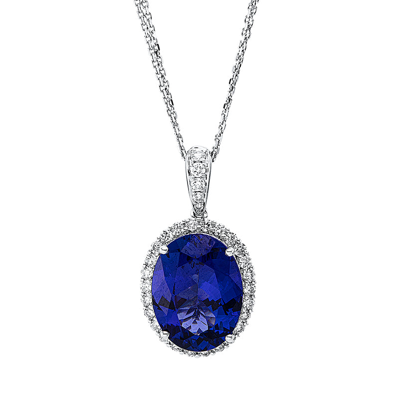 Collier mit Tansanit  aus 750/-18 Karat Weißgold mit 35 Diamanten 0