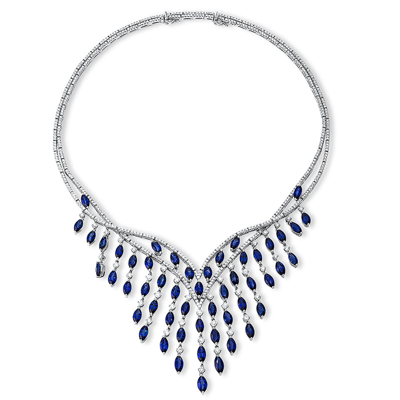 Collier mit Saphir  aus 750/-18 Karat Weißgold mit 604 Diamanten 10