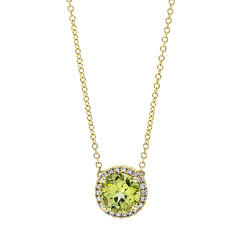 Collier mit Peridot  aus 750/-18 Karat Gelbgold mit 22 Diamanten 0