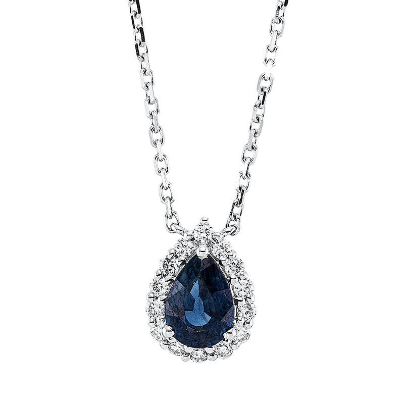 Collier mit Saphir  aus 750/-18 Karat Weißgold mit 14 Diamanten 0