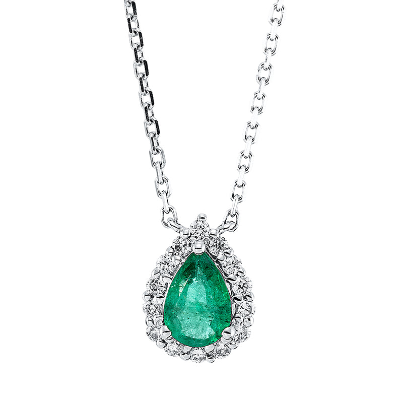 Collier mit Smaragd  aus 750/-18 Karat Weißgold mit 14 Diamanten 0