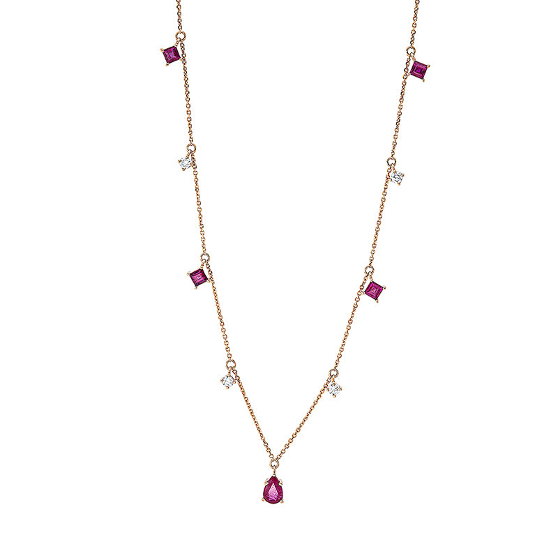 Collier mit Rubin  aus 750/-18 Karat Rotgold mit 4 Diamanten 0