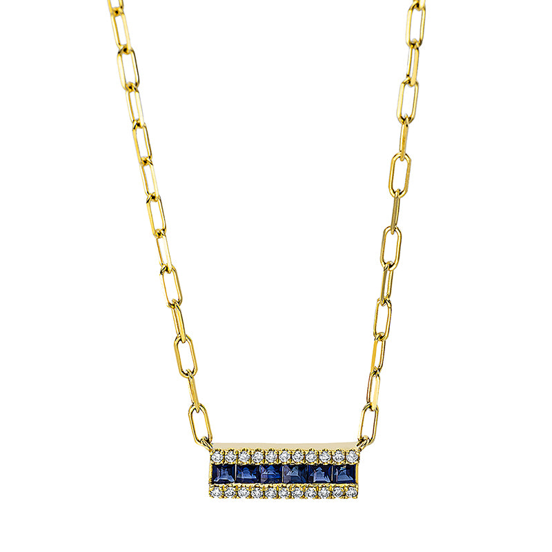 Collier mit Saphir  aus 750/-18 Karat Gelbgold mit 22 Diamanten 0
