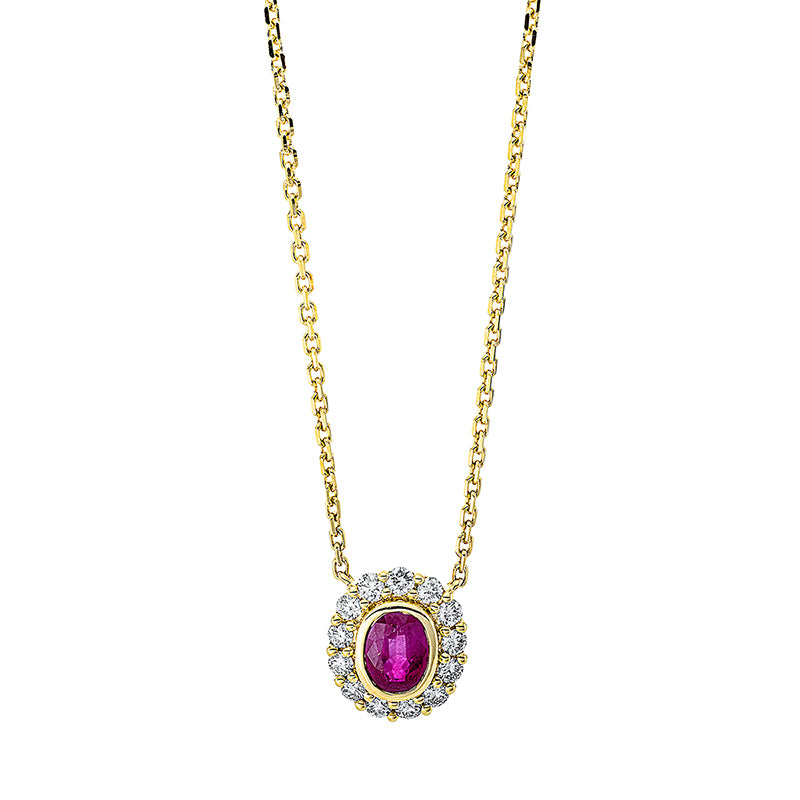 Collier mit Rubin  aus 750/-18 Karat Gelbgold mit 13 Diamanten 0