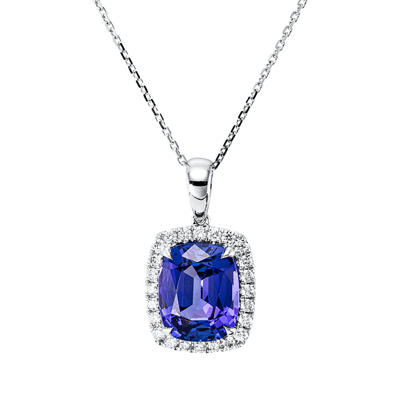 Collier mit Tansanit  aus 750/-18 Karat Weißgold mit 24 Diamanten 0