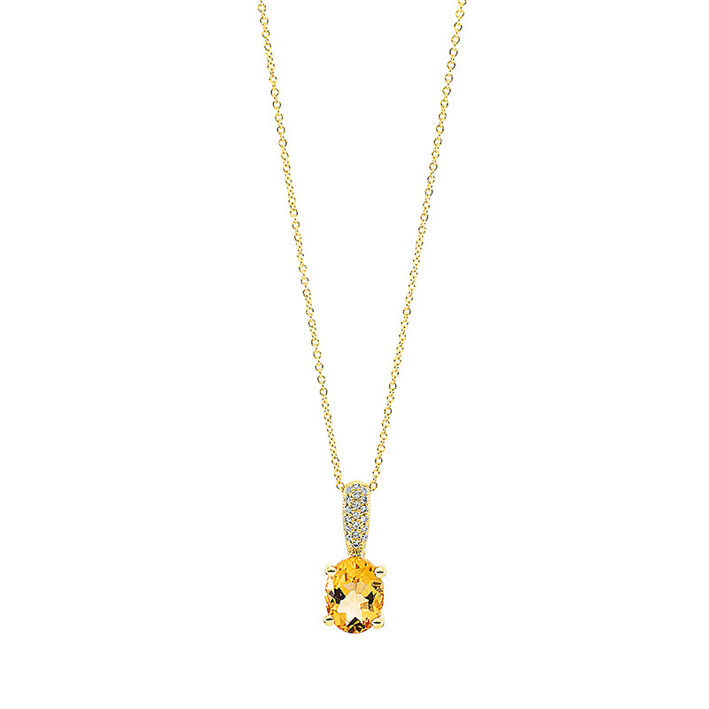 Collier mit Citrin  aus 750/-18 Karat Gelbgold mit 20 Diamanten 0