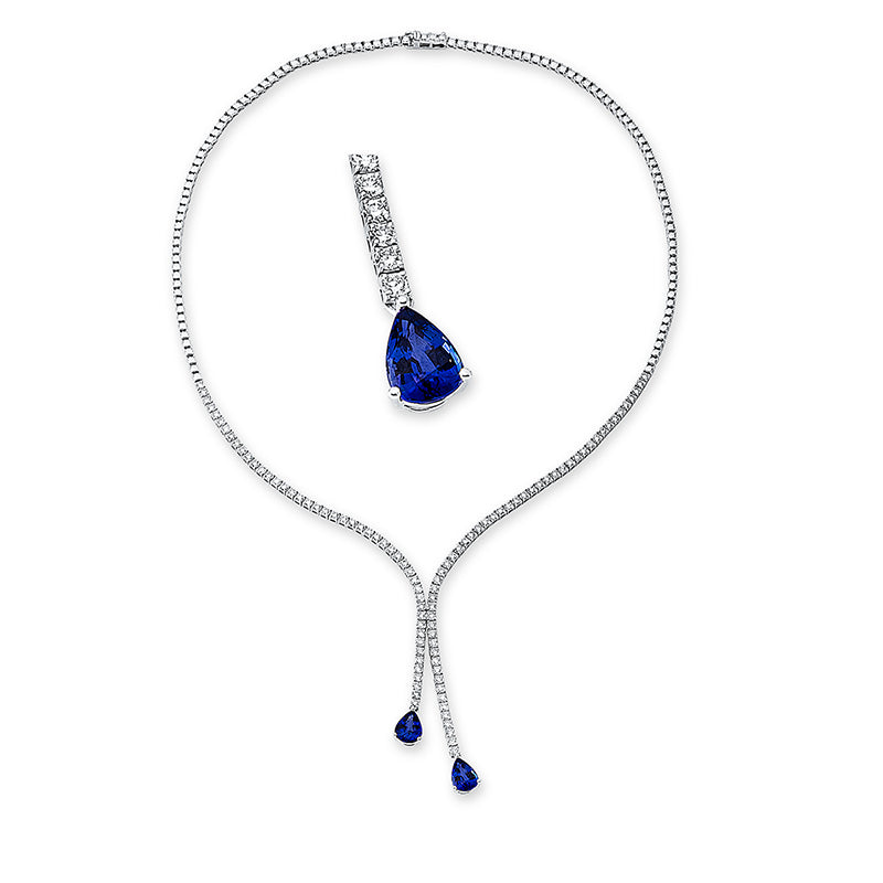 Collier mit Saphir  aus 750/-18 Karat Weißgold mit 99 Diamanten 2