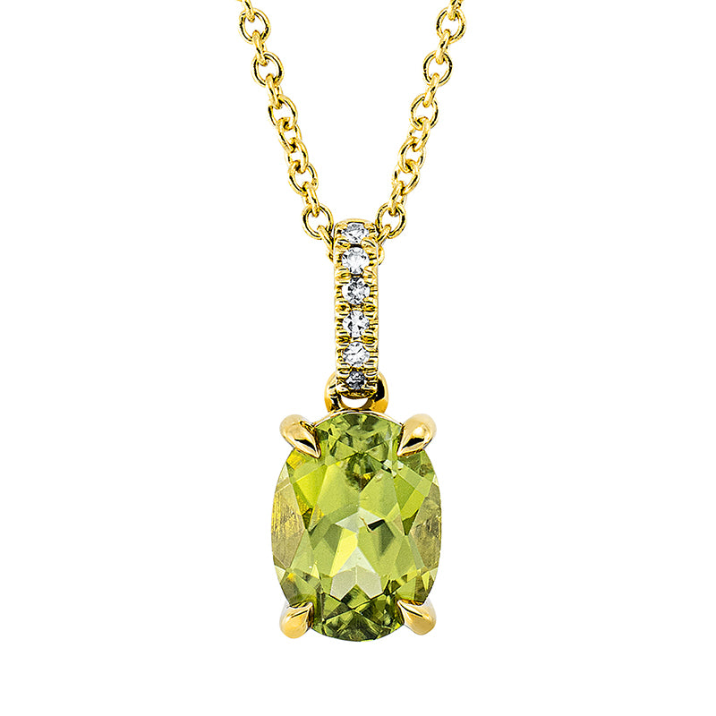 Collier mit Peridot  aus 750/-18 Karat Gelbgold mit 6 Diamanten 0