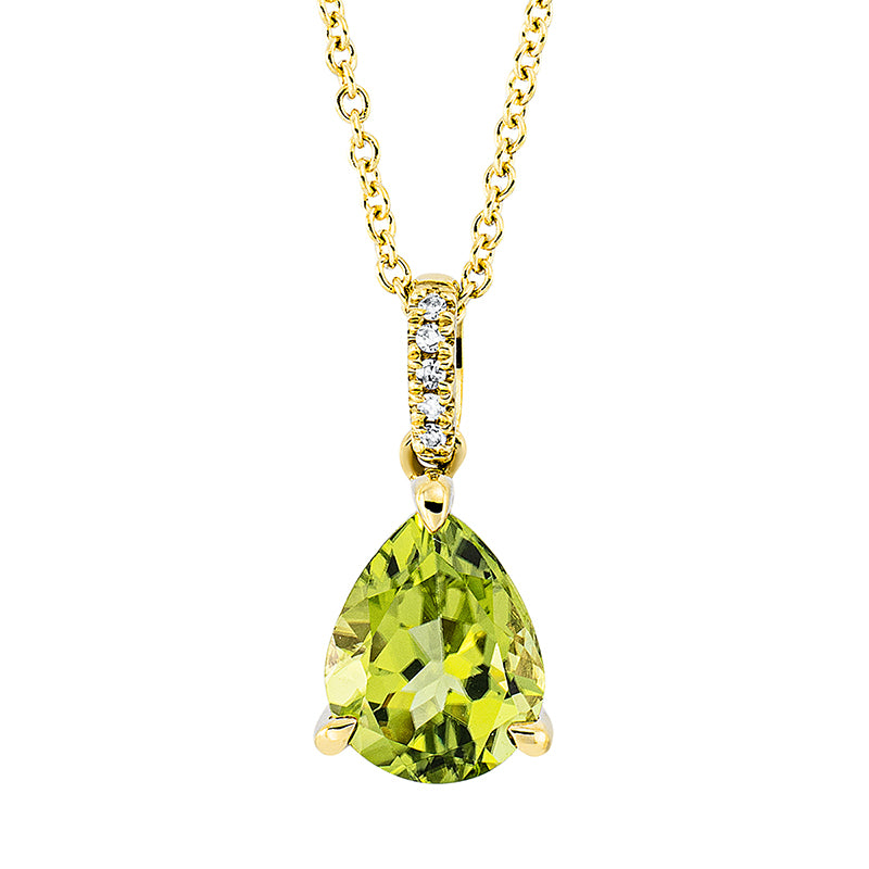 Collier mit Peridot  aus 750/-18 Karat Gelbgold mit 5 Diamanten 0