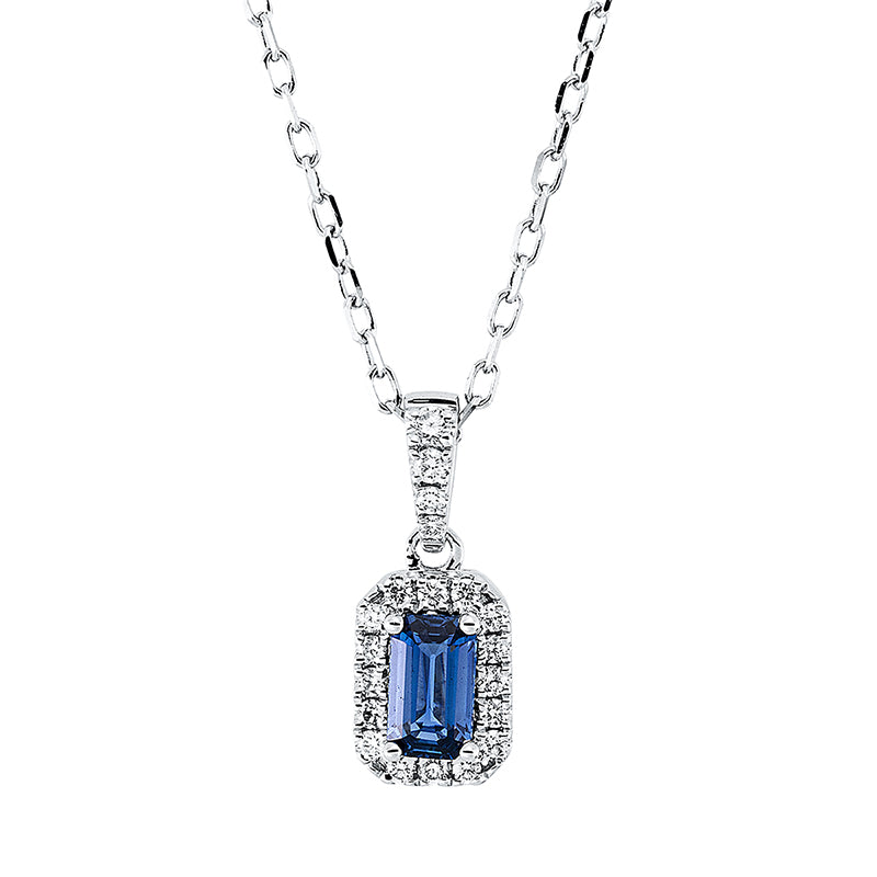 Collier mit Saphir  aus 750/-18 Karat Weißgold mit 20 Diamanten 0