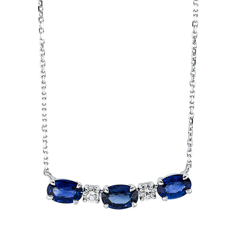 Collier mit Saphir  aus 750/-18 Karat Weißgold mit 2 Diamanten 0