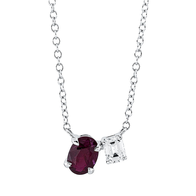 Collier mit Rubin  aus 750/-18 Karat Weißgold mit 1 Diamant 0