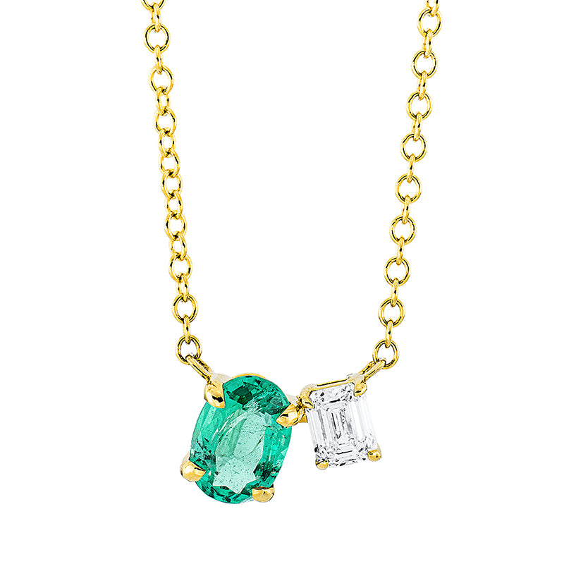Collier mit Smaragd  aus 750/-18 Karat Gelbgold mit 1 Diamant 0
