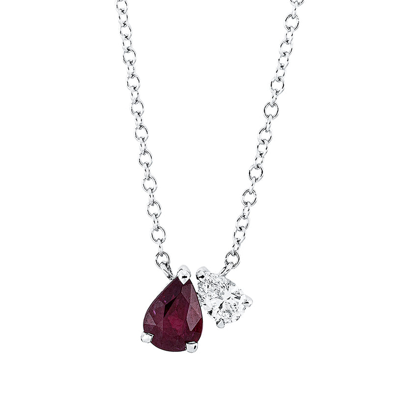Collier mit Rubin  aus 750/-18 Karat Weißgold mit 1 Diamant 0