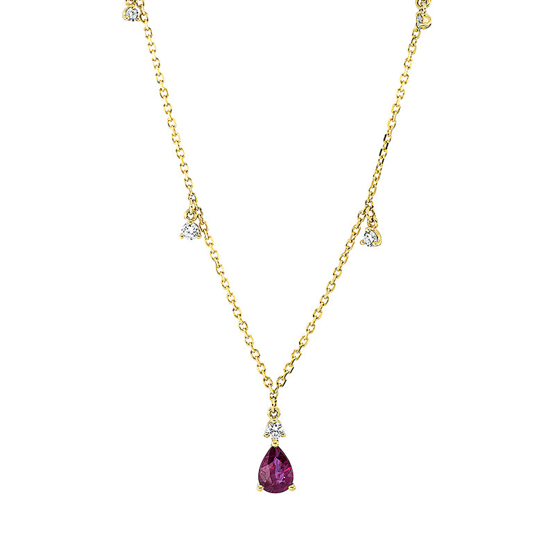 Collier mit Rubin  aus 750/-18 Karat Gelbgold mit 7 Diamanten 0