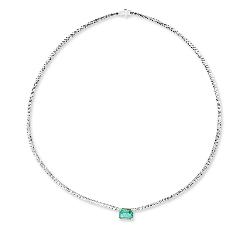 Collier mit Smaragd  aus 750/-18 Karat Weißgold / Gelbgold mit 90 Diamanten 1