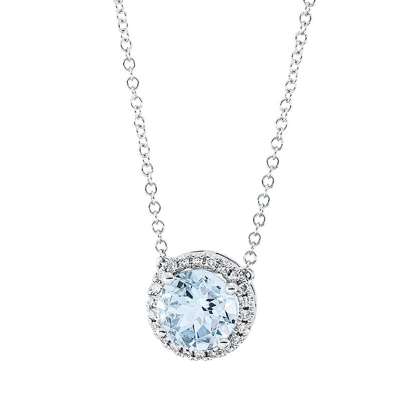 Collier mit Aquamarin  aus 750/-18 Karat Weißgold mit 22 Diamanten 0