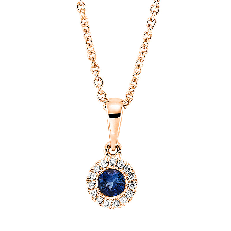 Collier mit Saphir  aus 750/-18 Karat Rotgold mit 15 Diamanten 0