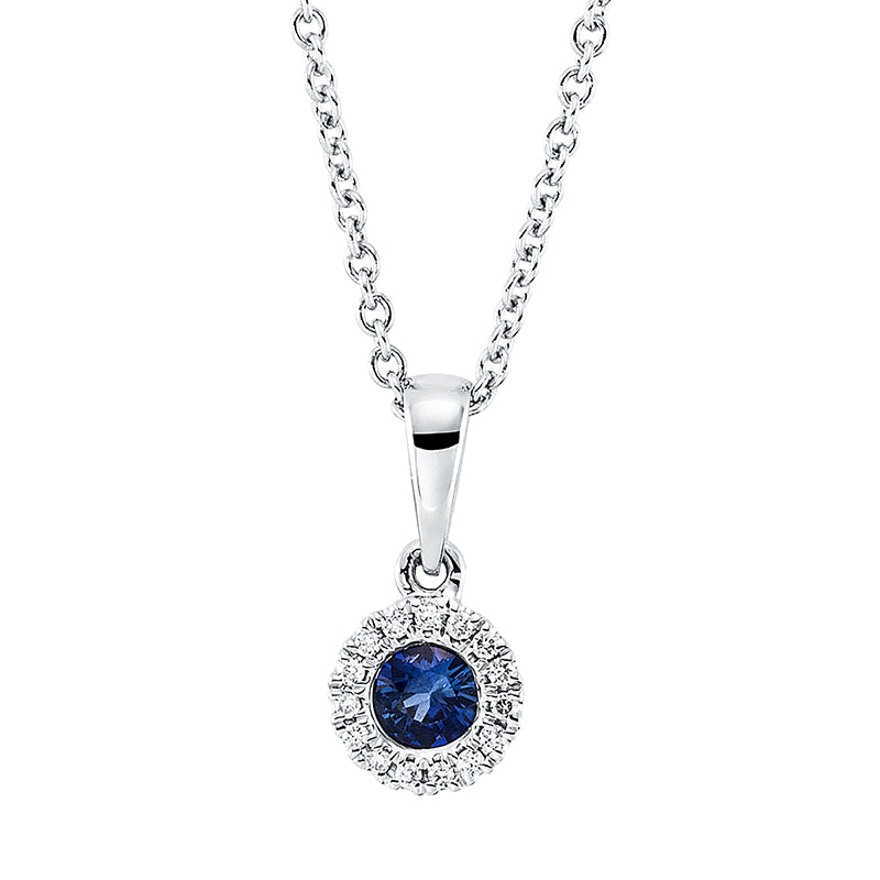 Collier mit Saphir  aus 750/-18 Karat Weißgold mit 15 Diamanten 0