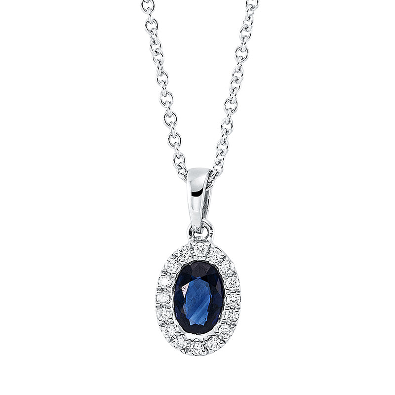 Collier mit Saphir  aus 750/-18 Karat Weißgold mit 16 Diamanten 0