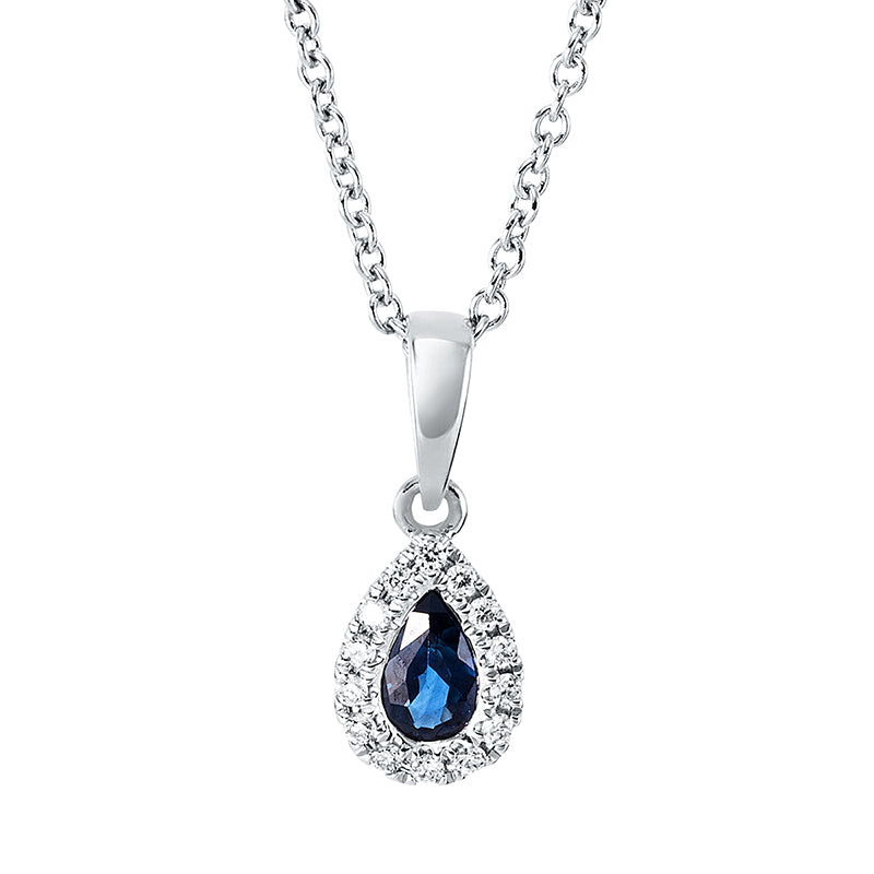 Collier mit Saphir  aus 750/-18 Karat Weißgold mit 14 Diamanten 0