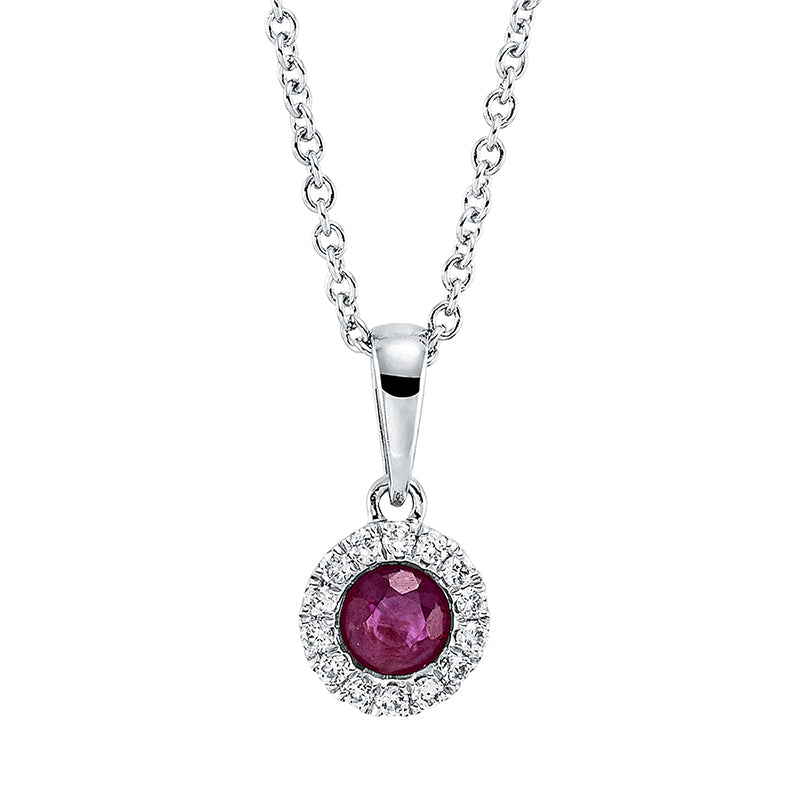 Collier mit Rubin  aus 750/-18 Karat Weißgold mit 14 Diamanten 0