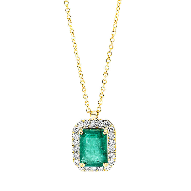 Collier mit Smaragd  aus 750/-18 Karat Gelbgold mit 22 Diamanten 0