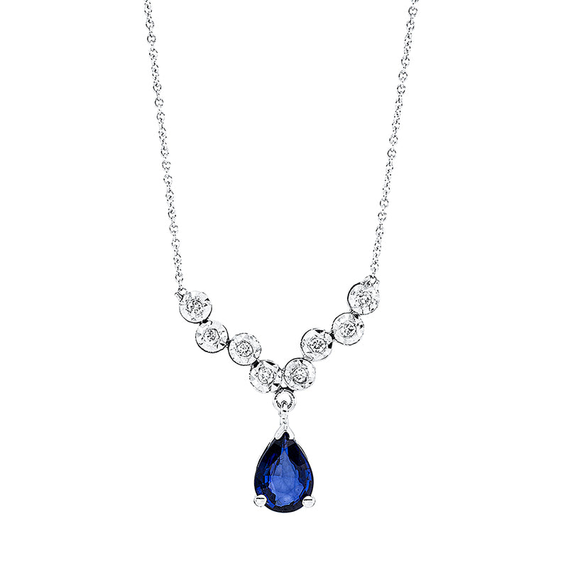 Collier mit Saphir  aus 585/-14 Karat Weißgold mit 8 Diamanten 0