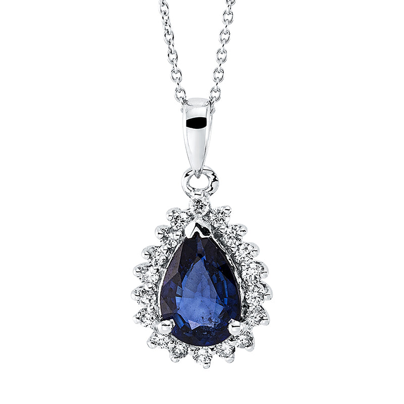 Collier mit Saphir  aus 585/-14 Karat Weißgold mit 18 Diamanten 0