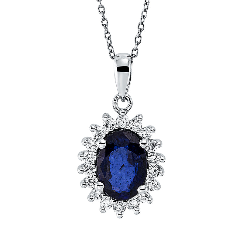 Collier mit Saphir  aus 585/-14 Karat Weißgold mit 18 Diamanten 0