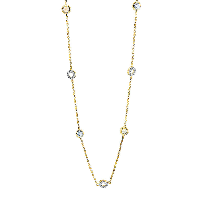 Collier mit Aquamarin  aus 750/-18 Karat Gelbgold mit 54 Diamanten 0
