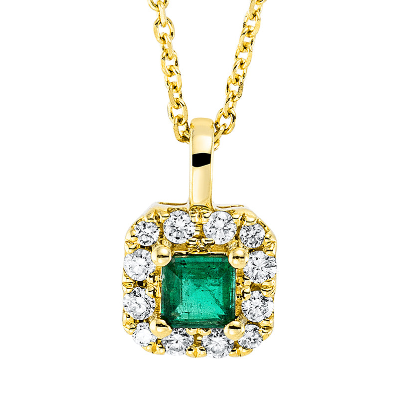 Collier mit Smaragd  aus 750/-18 Karat Gelbgold mit 12 Diamanten 0