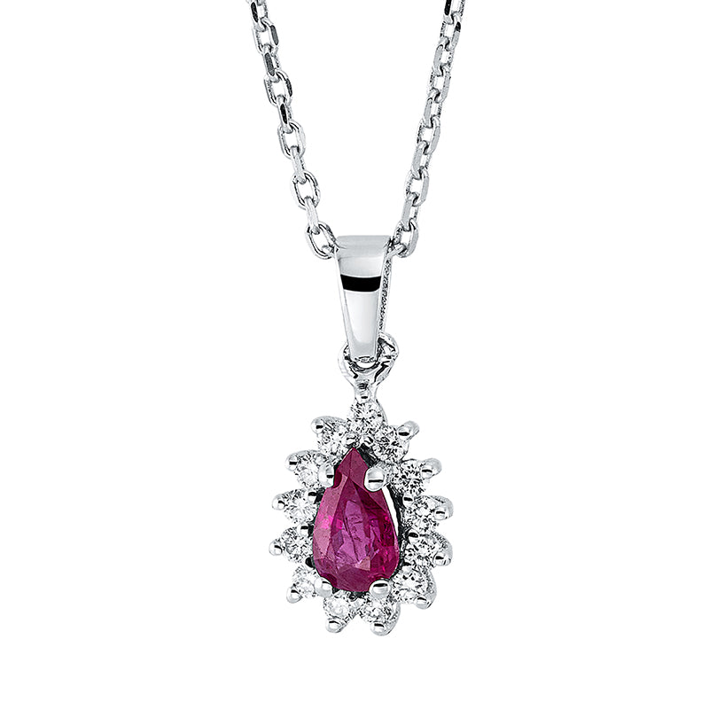 Collier mit Rubin  aus 750/-18 Karat Weißgold mit 13 Diamanten 0
