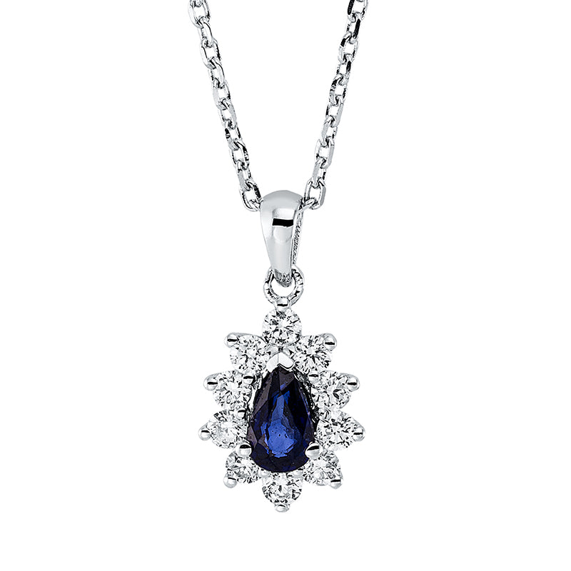 Collier mit Saphir  aus 750/-18 Karat Weißgold mit 10 Diamanten 0