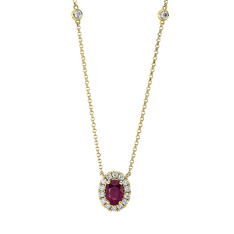 Collier mit Rubin  aus 750/-18 Karat Gelbgold mit 16 Diamanten 0