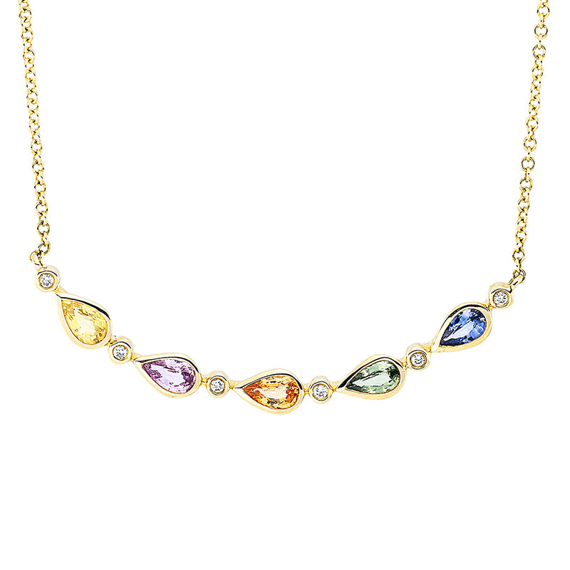 Collier mit Saphir  aus 585/-14 Karat Gelbgold mit 6 Diamanten 0