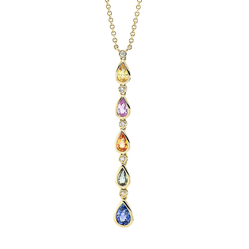 Collier mit Saphir  aus 585/-14 Karat Gelbgold mit 5 Diamanten 0