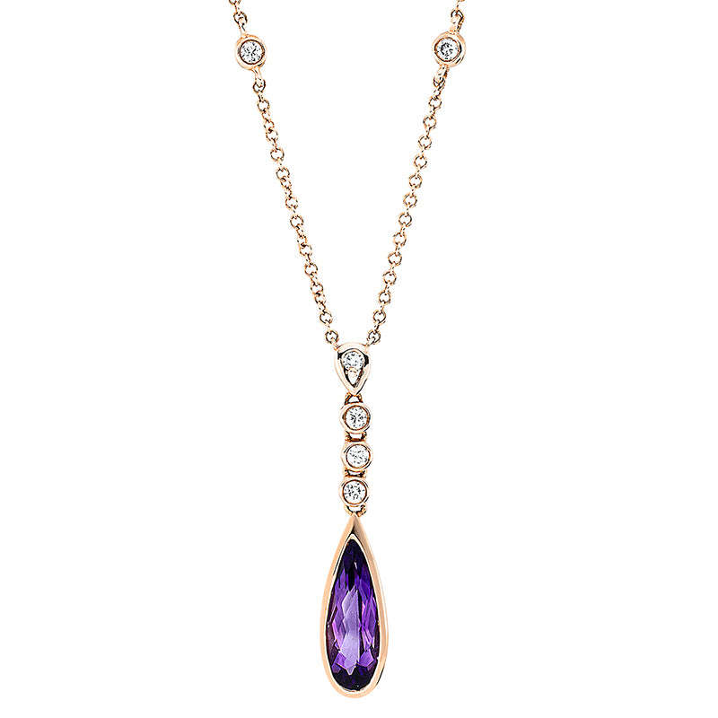 Collier mit Amethyst  aus 585/-14 Karat Rotgold mit 8 Diamanten 0