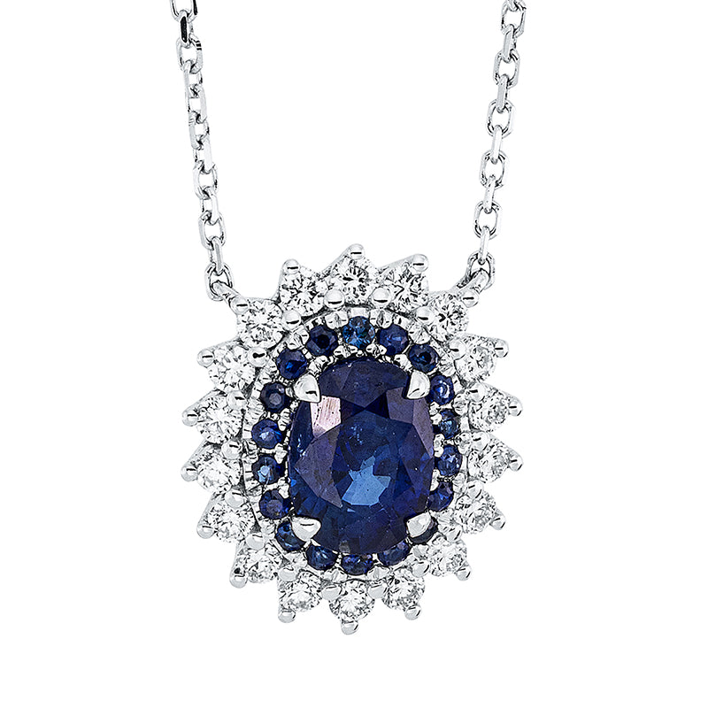Collier mit Saphir  aus 750/-18 Karat Weißgold mit 18 Diamanten 0