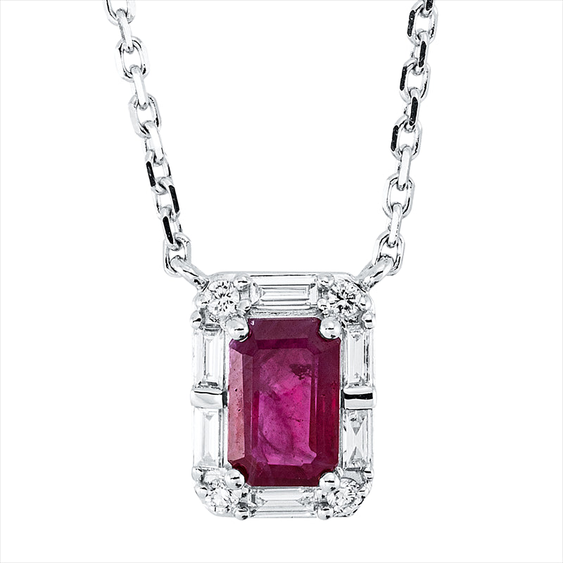 Collier mit Rubin  aus 750/-18 Karat Weißgold mit 10 Diamanten 0