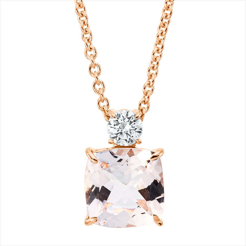 Collier mit Morganit  aus 750/-18 Karat Rotgold mit 1 Diamant 0