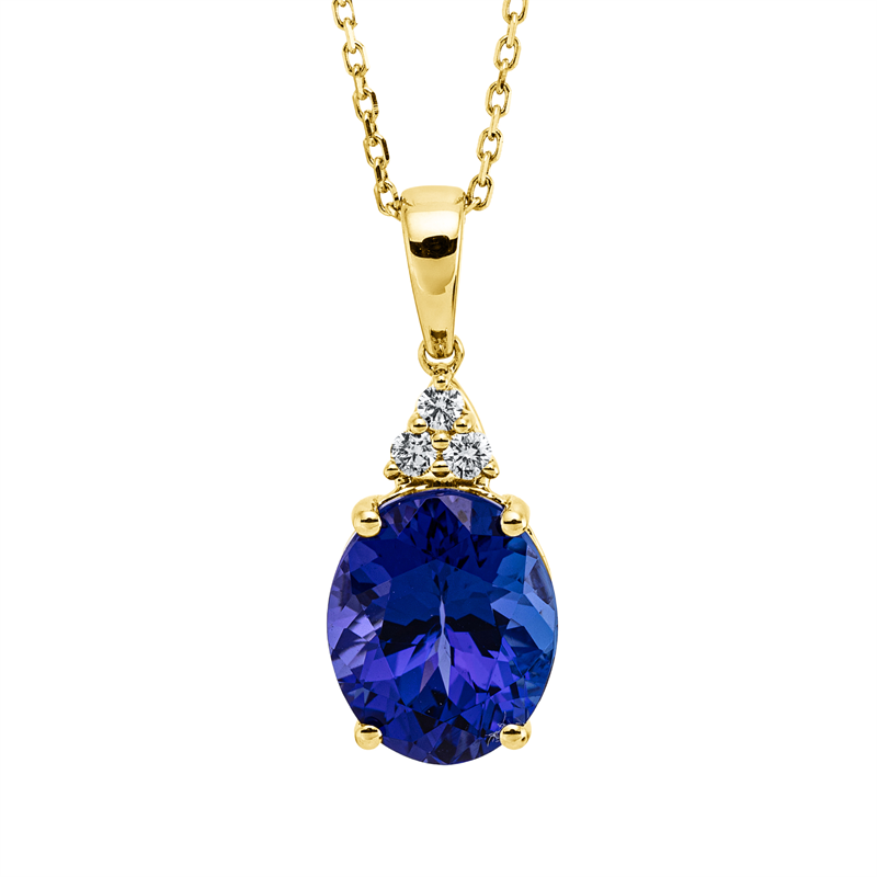 Collier mit Tansanit  aus 750/-18 Karat Gelbgold mit 3 Diamanten 0