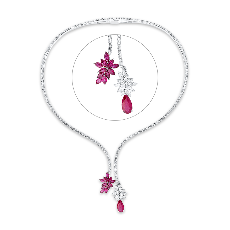 Collier mit Rubin  aus 750/-18 Karat Weißgold mit 209 Diamanten 12