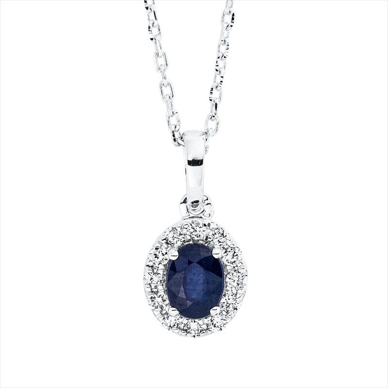 Collier mit Saphir  aus 750/-18 Karat Weißgold mit 12 Diamanten 0
