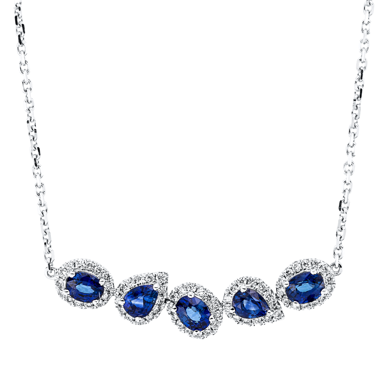 Collier mit Saphir  aus 750/-18 Karat Weißgold mit 68 Diamanten 0