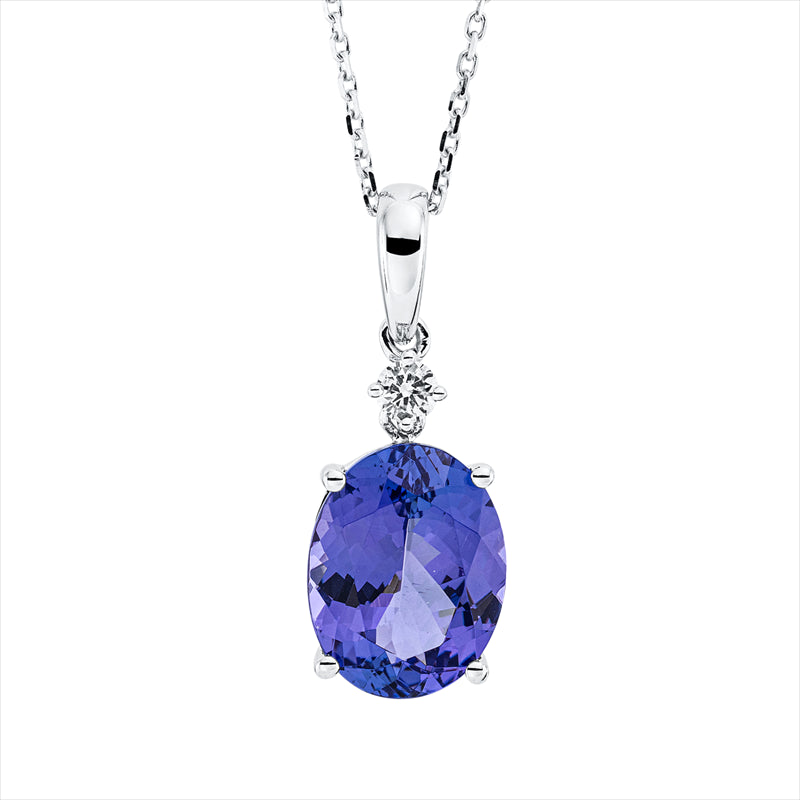 Collier mit Tansanit  aus 750/-18 Karat Weißgold mit 1 Diamant 0